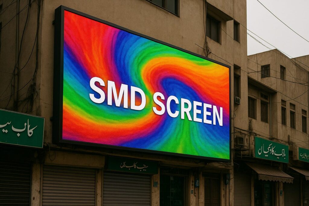 Image Space: Energy-efficient SMD screen displaying vibrant colors while consuming minimal power in a Pakistani commercial setting