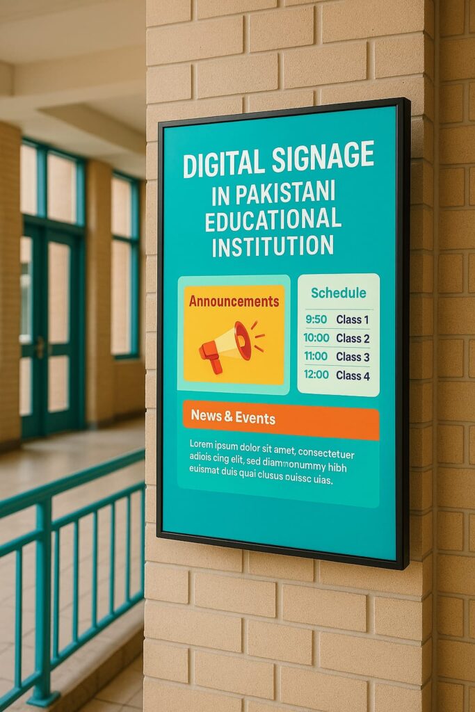 A Digital Signage is showing Class Scheduale and notice board in Schools and Education Sectors.