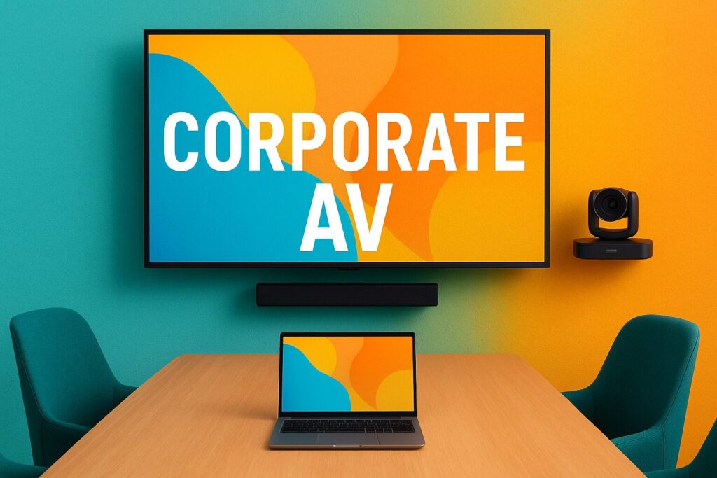 Modern Pakistani office conference room featuring large SMD screen display wall with executives in meeting, showcasing latest 2025 corporate audio-visual technology integration in Islamabad business environment